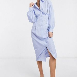 Asos Pinstrip Poplin Nipped in the Waist Midi Shirt Dress